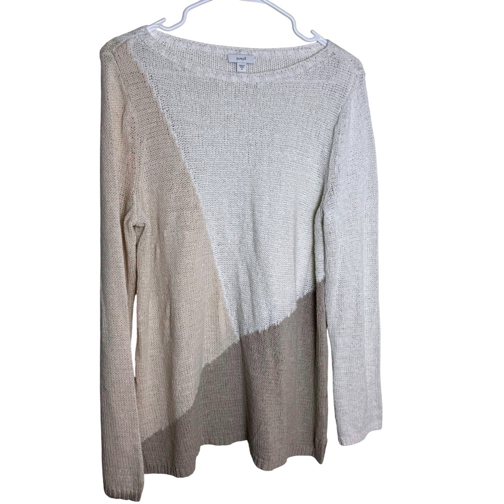 Pure‎ Jill Women Sweater Size M Colorblock Diagonal Knit Cotton Blend